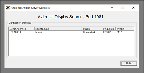 Aztec UI Display Server Statistics